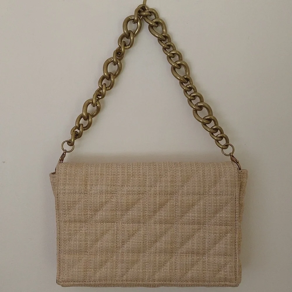 Zara wicker raffia straw shoulder bag clutch beachy coastal summer tropical